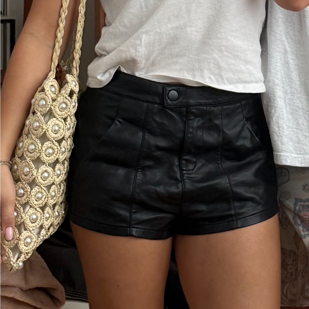 Black Faux Leather High-Rise Micro Shorts - Picture 3 of 3